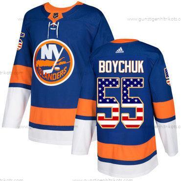 Jugend New York Islanders #55 Johnny Boychuk Royal Heimtrikots Authentisch USA Flag Strickerei NHL Trikots – Blau