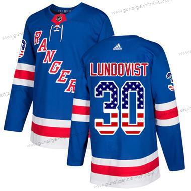 Jugend New York Rangers #30 Henrik Lundqvist Royal Heimtrikots Authentisch USA Flag Strickerei NHL Trikots – Blau