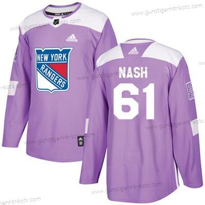 Jugend New York Rangers #61 Rick Nash Authentisch Bekämpft Krebs Strickerei NHL Trikots – Lila