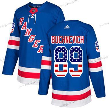 Jugend New York Rangers #89 Pavel Buchnevich Royal Heimtrikots Authentisch USA Flag Strickerei NHL Trikots – Blau