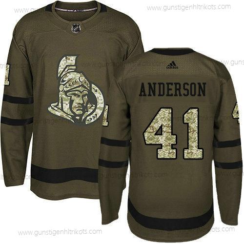 Jugend Ottawa Senators 41 Craig Anderson Salute to Service Strickerei NHL Trikots – Grün