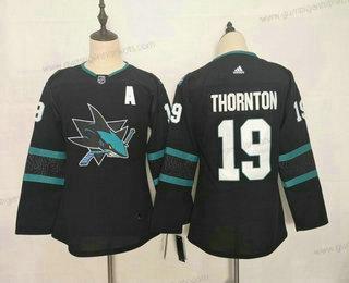 Jugend San Jose Sharks #19 Joe Thornton New Strickerei NHL Trikots – Schwarz