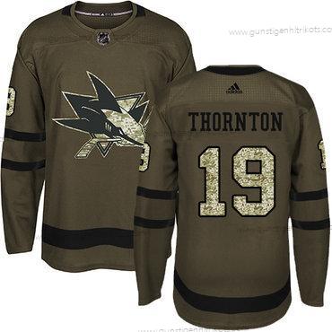 Jugend San Jose Sharks #19 Joe Thornton Salute to Service Strickerei NHL Trikots – Grün