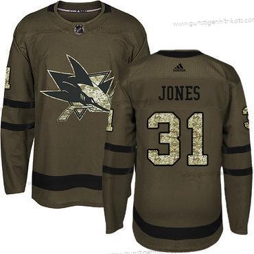 Jugend San Jose Sharks #31 Martin Jones Salute to Service Strickerei NHL Trikots – Grün