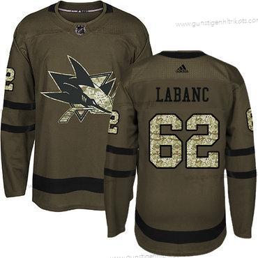 Jugend San Jose Sharks #62 Kevin Labanc Salute to Service Strickerei NHL Trikots – Grün