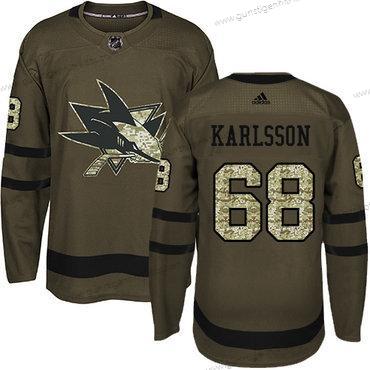 Jugend San Jose Sharks #68 Melker Karlsson Salute to Service Strickerei NHL Trikots – Grün