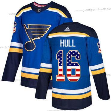 Jugend St. Louis Blues #16 Brett Hull Heimtrikots Authentisch USA Flag Strickerei NHL Trikots – Blau