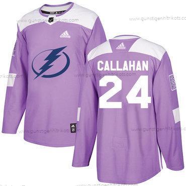 Jugend Tampa Bay Lightning #24 Ryan Callahan Authentisch Bekämpft Krebs Strickerei NHL Trikots – Lila