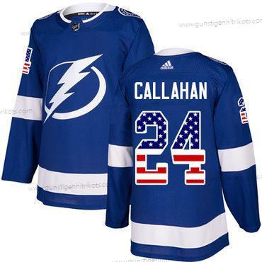 Jugend Tampa Bay Lightning #24 Ryan Callahan Heimtrikots Authentisch USA Flag Strickerei NHL Trikots – Blau