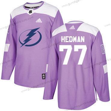 Jugend Tampa Bay Lightning #77 Victor Hedman Authentisch Bekämpft Krebs Strickerei NHL Trikots – Lila