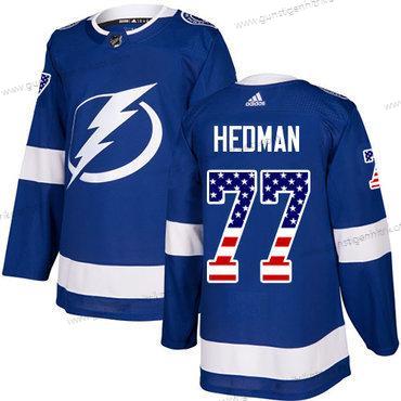 Jugend Tampa Bay Lightning #77 Victor Hedman Heimtrikots Authentisch USA Flag Strickerei NHL Trikots – Blau