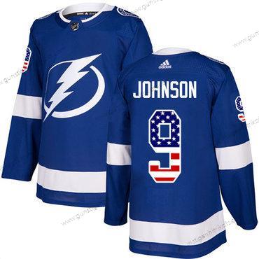 Jugend Tampa Bay Lightning #9 Tyler Johnson Heimtrikots Authentisch USA Flag Strickerei NHL Trikots – Blau