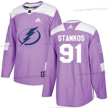 Jugend Tampa Bay Lightning #91 Steven Stamkos Authentisch Bekämpft Krebs Strickerei NHL Trikots – Lila