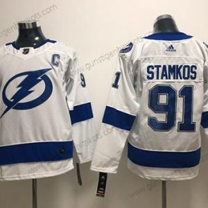 Jugend Tampa Bay Lightning #91 Steven Stamkos Road Authentisch Strickerei NHL Trikots – Weiß