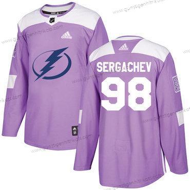 Jugend Tampa Bay Lightning #98 Mikhail Sergachev Authentisch Bekämpft Krebs Strickerei NHL Trikots – Lila