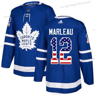 Jugend Toronto Maple Leafs #12 Patrick Marleau Heimtrikots Authentisch USA Flag Strickerei NHL Trikots – Blau