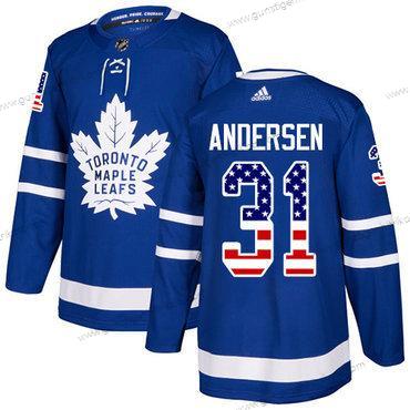 Jugend Toronto Maple Leafs #31 Frederik Andersen Heimtrikots Authentisch USA Flag Strickerei NHL Trikots – Blau