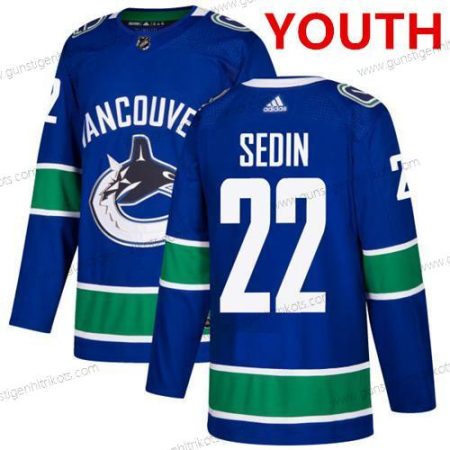 Jugend Vancouver Canucks #22 Daniel Sedin Strickerei Ausweichtrikot NHL Trikots – Blau