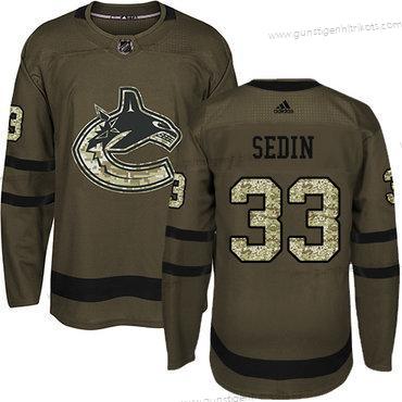 Jugend Vancouver Canucks #33 Henrik Sedin Salute to Service Strickerei NHL Trikots – Grün