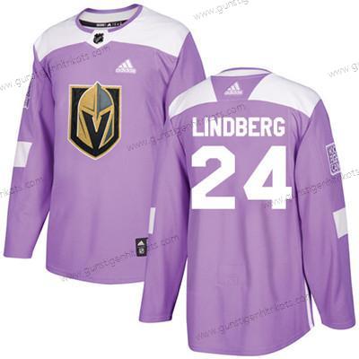 Jugend Vegas Golden Knights #24 Oscar Lindberg Authentisch Bekämpft Krebs Strickerei NHL Trikots – Lila