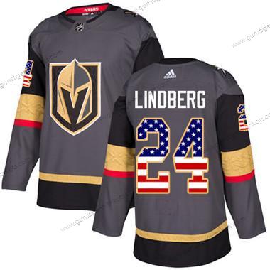 Jugend Vegas Golden Knights #24 Oscar Lindberg Heimtrikots Authentisch USA Flag Strickerei NHL Trikots – Grau