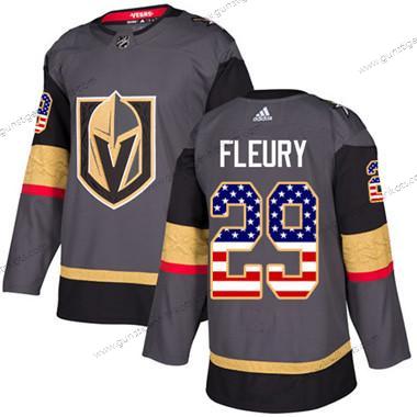 Jugend Vegas Golden Knights #29 Marc-Andre Fleury Heimtrikots Authentisch USA Flag Strickerei NHL Trikots – Grau