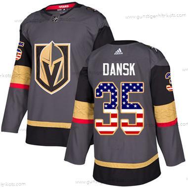 Jugend Vegas Golden Knights #35 Oscar Dansk Heimtrikots Authentisch USA Flag Strickerei NHL Trikots – Grau