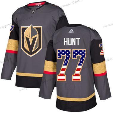 Jugend Vegas Golden Knights #77 Brad Hunt Heimtrikots Authentisch USA Flag Strickerei NHL Trikots – Grau