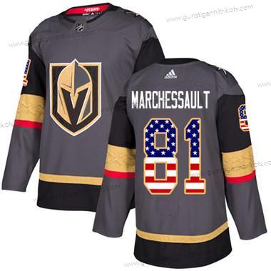 Jugend Vegas Golden Knights #81 Jonathan Marchessault Heimtrikots Authentisch USA Flag Strickerei NHL Trikots – Grau