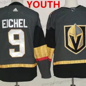 Jugend Vegas Golden Knights #9 Jack Eichel Heimtrikots Authentisch Strickerei NHL Trikots – Grau