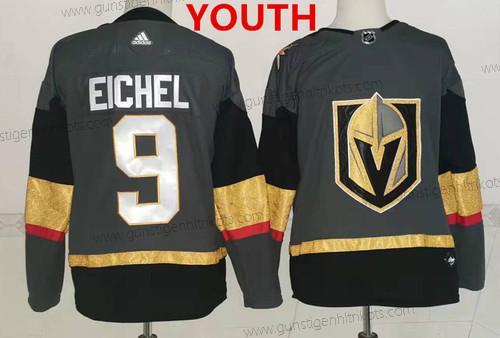 Jugend Vegas Golden Knights #9 Jack Eichel Heimtrikots Authentisch Strickerei NHL Trikots – Grau