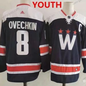 Jugend Washington Capitals #8 Alex Ovechkin New Strickerei NHL Trikots – Marineblau Blau