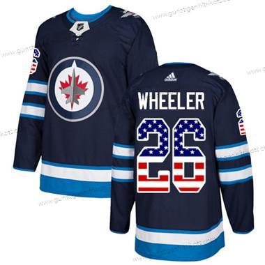 Jugend Winnipeg Jets #26 Blake Wheeler Heimtrikots Authentisch USA Flag Strickerei NHL Trikots – Marineblau Blau