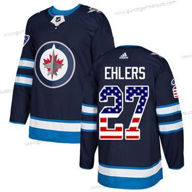 Jugend Winnipeg Jets #27 Nikolaj Ehlers Heimtrikots Authentisch USA Flag Strickerei NHL Trikots – Marineblau Blau