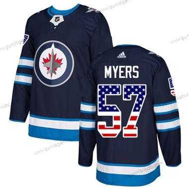 Jugend Winnipeg Jets #57 Tyler Myers Heimtrikots Authentisch USA Flag Strickerei NHL Trikots – Marineblau Blau