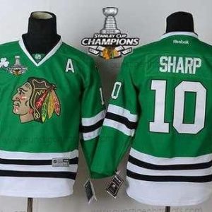 Kinder Chicago Blackhawks #10 Patrick Sharp Trikots W/2015 Stanley Cup Champion Patch – Grün