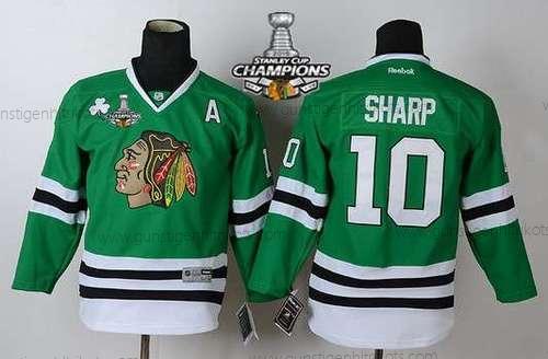 Kinder Chicago Blackhawks #10 Patrick Sharp Trikots W/2015 Stanley Cup Champion Patch – Grün