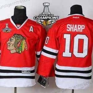 Kinder Chicago Blackhawks #10 Patrick Sharp Trikots W/2015 Stanley Cup Champion Patch – Rot