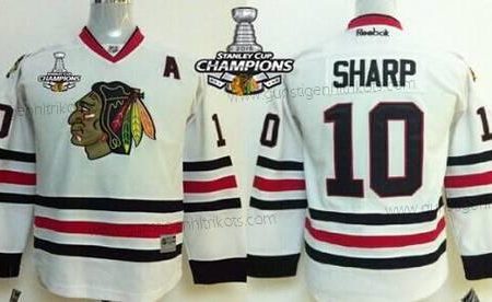 Kinder Chicago Blackhawks #10 Patrick Sharp Trikots W/2015 Stanley Cup Champion Patch – Weiß