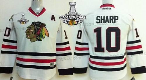 Kinder Chicago Blackhawks #10 Patrick Sharp Trikots W/2015 Stanley Cup Champion Patch – Weiß