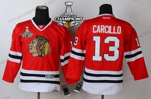 Kinder Chicago Blackhawks #13 Daniel Carcillo Trikots W/2015 Stanley Cup Champion Patch – Rot