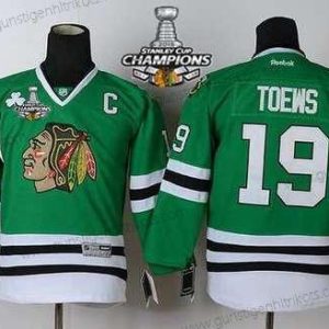 Kinder Chicago Blackhawks #19 Janathan Toews Trikots W/2015 Stanley Cup Champion Patch – Grün