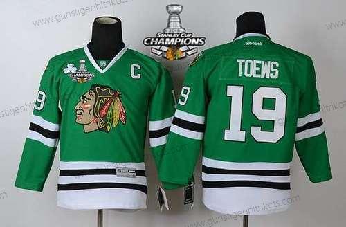 Kinder Chicago Blackhawks #19 Janathan Toews Trikots W/2015 Stanley Cup Champion Patch – Grün