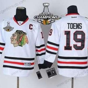 Kinder Chicago Blackhawks #19 Janathan Toews Trikots W/2015 Stanley Cup Champion Patch – Weiß