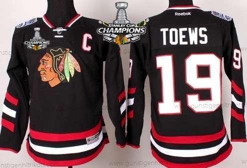 Kinder Chicago Blackhawks #19 Jonathan Toews 2014 Stadium Series Trikots W/2015 Stanley Cup Champion Patch – Schwarz