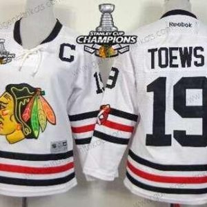 Kinder Chicago Blackhawks #19 Jonathan Toews 2015 Winter Klassisch Trikots W/2015 Stanley Cup Champion Patch – Weiß