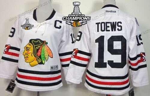 Kinder Chicago Blackhawks #19 Jonathan Toews 2015 Winter Klassisch Trikots W/2015 Stanley Cup Champion Patch – Weiß