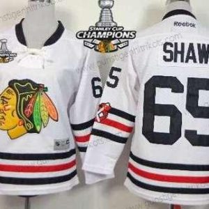 Kinder Chicago Blackhawks #65 Andrew Shaw 2015 Winter Klassisch Trikots W/2015 Stanley Cup Champion Patch – Weiß