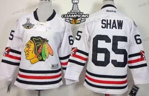 Kinder Chicago Blackhawks #65 Andrew Shaw 2015 Winter Klassisch Trikots W/2015 Stanley Cup Champion Patch – Weiß