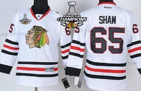 Kinder Chicago Blackhawks #65 Andrew Shaw Trikots W/2015 Stanley Cup Champion Patch – Weiß